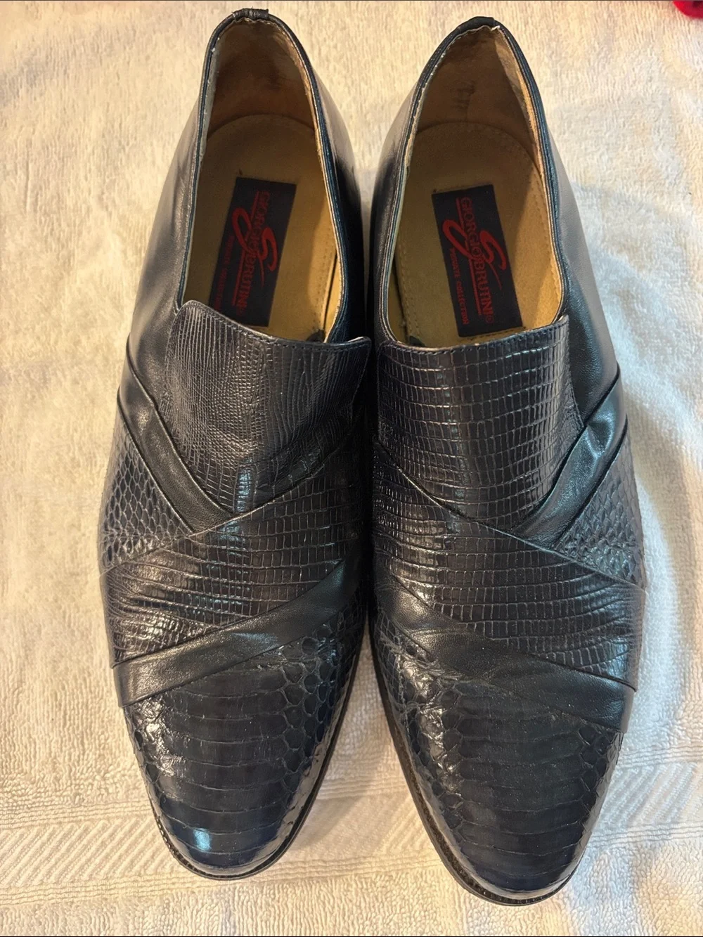 Men's Navy Snakeskin Slip-On Loafers